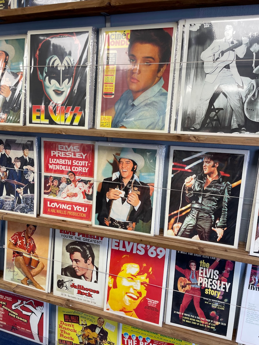a display of elvis movies in a store